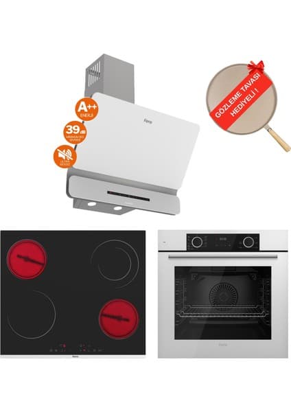 Ferre Fryart&flowart Trivona Sessiz Davlumbaz Elektrikli Beyaz Ank. Set (D081-SA + MS263 + XE63CB)