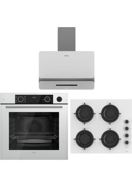Ferre Artline Beyaz Ankastre Set (D081-SA Beyaz DAVLUMBAZ-CS206-FA Beyaz OCAK-XE64CB Beyaz Fırın)