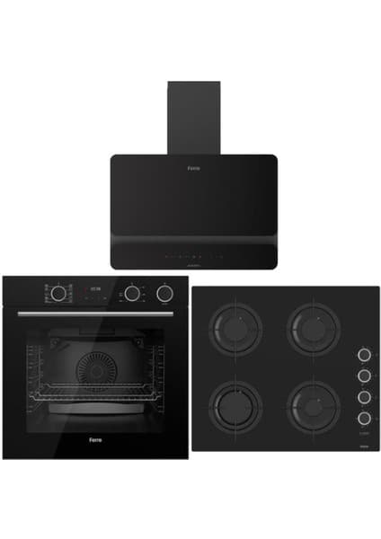 Ferre Artline Siyah Ankastre Set (D080-SA Siyah DAVLUMBAZ-CS205-FA Siyah OCAK-XE64CS Siyah Fırın)