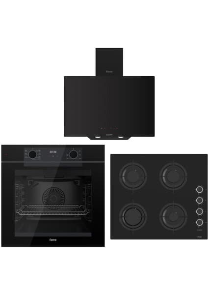 Ferre Artline Siyah Ankastre Set (D077-SA Siyah Davlumbaz - CS205-FA 60 cm Siyah Ocak - QEP63CS Fryart Fırın)