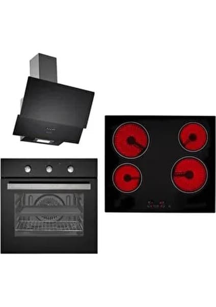 Eminçelik Siyah Lux Vitroseramik Elektrik Ocaklı 6 Programlı Ankastre Set