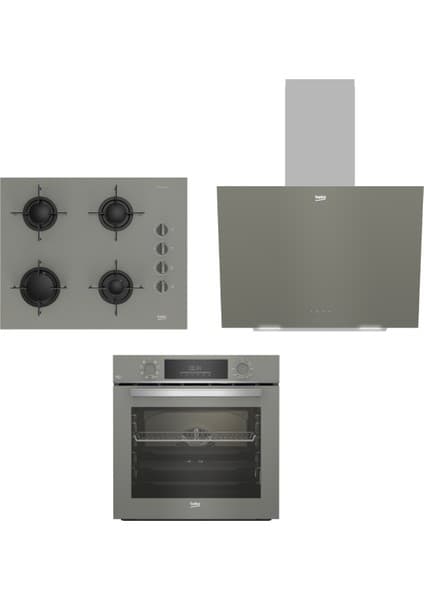Beko Buhar Destekli Manhattan Gri 3’lü Ankastre Set (Bfc 432 G Fırın + Bocd T6510 Eg Ocak + Bde 6041G Davlumbaz)