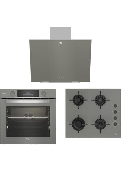 Beko Buhar Destekli Manhattan Gri 3’lü Ankastre Set (Bfc 432 G Fırın + Bocd T6510 Eg Ocak + Bde 6041G Davlumbaz)