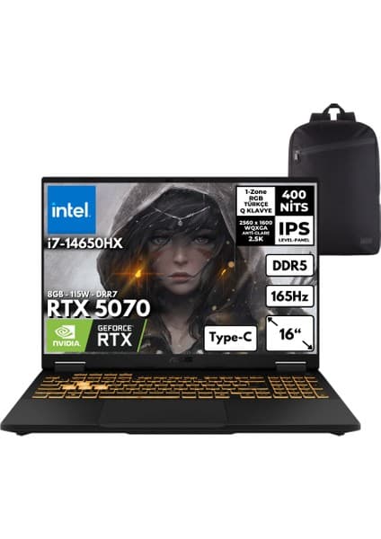 Asus Tuf F16 I7-14650HX 40-Gbddr5 4 Tbssd RTX5070 (8GB-115W-GDRR7) 16\