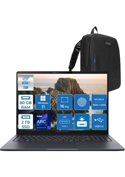 Asus Expertbook B5 B5605CCA-U716512B1D Intel® Core™ Ultra 7 255H Aı 80GB Ddr5 2tb SSD Intel® Arc™ Graphics 16\