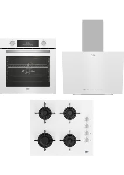 Beko Beyaz Ankastre SET(BFC330 B + Bde 6041 B + Bocd T 6011 Eb Gazlı Cam Tablalı Ocak)