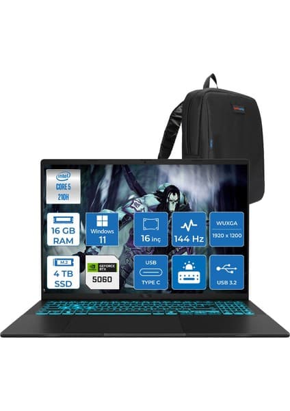 Asus Vivobook 16 V3607VM Intel Core 5 210H 16GB Ddr5 4tb SSD RTX5060 Gddr7 8gb Windows 11 Pro 16\