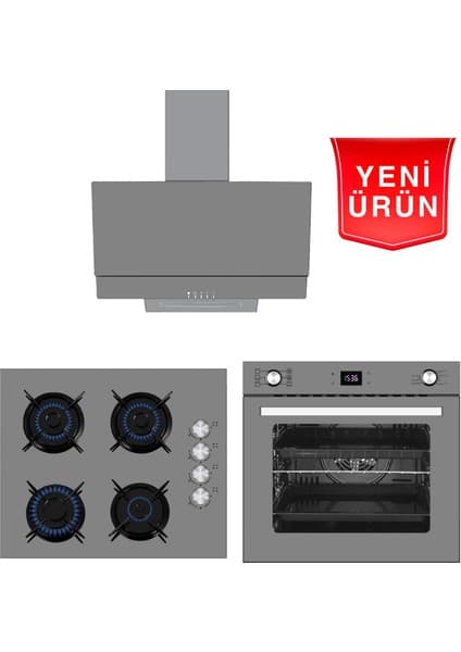 AFM Tech Greyzi Antrasit - Gri 6+1 Turbolu Cam Ankastre Set / 450M3 Yüksek Çekim Performans