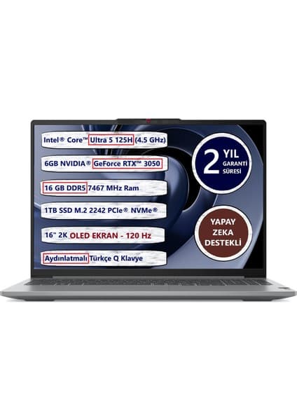 Lenovo Ideapad Pro 5 83D40082TR 16IMH9 Intel® Core™ Ultra 5 125H 16GB 1tb SSD 6gb RTX3050 120Hz 16\
