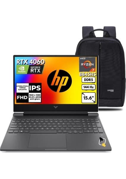 Hp Victus Gaming Laptop 15-FB3008NT Amd Ryzen 7-8845HS 32GB 1tb RTX4060 144Hz 15.6 Windows 11 Pro B82N5EA+SNERTECH Çanta