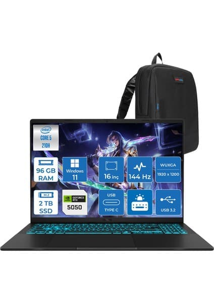 Asus Vivobook 16 V3607VH Intel Core 5 210H 96GB Ddr5 2tb SSD RTX5050 Gddr7 8gb Windows 11 Home 16\