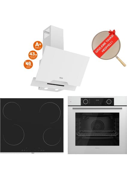 Ferre Fryart Fioren Vitroseramik Elektrikli Sessiz Beyaz Ankastre Set (D064 -Sa + MS261 + XE63CB )