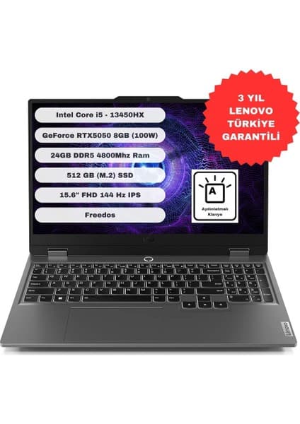 Lenovo Loq 15IRX10 Intel Core I5 13450HX 24GB 512GB SSD RTX5050 Freedos 15.6” Fhd 83JE00EBTR