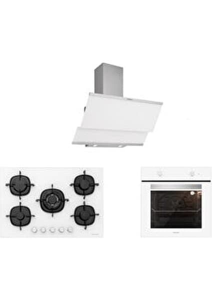 Silverline Beyaz Cam Ankastre Set (Classy 60 + CS5365W01 + BO6501W01) - 5 Yıl Garanti