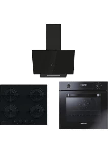 Hoover Siyah Cam Ankastre Set (HDG6C2GBTK Davlumbaz, HVW6MBB Ocak, HOT3051BI/E Fırın)