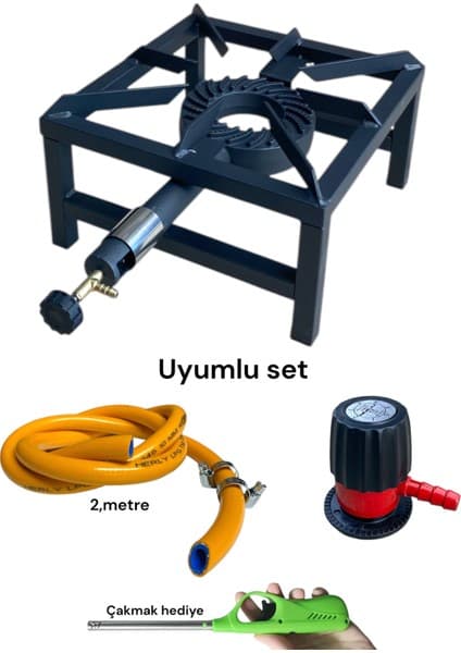 Orgaz Volkan Sanayi Tipi Canavar Profil Tüplü Ocak Uyumlu Set 2,mt Hortum Kelepçe Ayarlı Demir Başlık