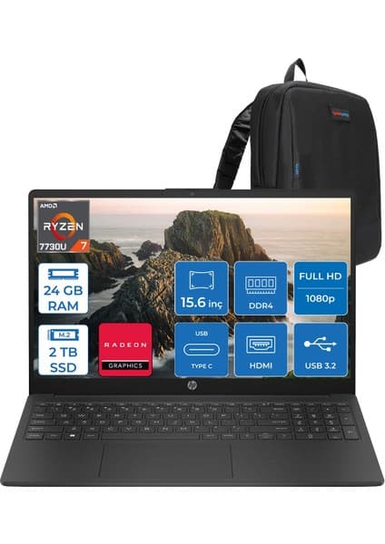 Hp 15-FC0059NT Amd Ryzen 7 7730U 24GB 2tb SSD Amd Radeon Grafik Freedos 15.6\