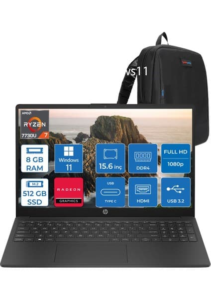 Hp 15-FC0059NT Amd Ryzen 7 7730U 8gb 512GB SSD Amd Radeon Grafik Windows 11 Home 15.6\
