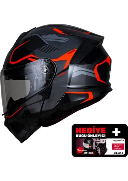 Yohe 935SV Kask Çene Açılır Motosiklet Parlak Turuncu Çift Vizör UV Bluetooth Yuvalı ECE 22.06 MIPS