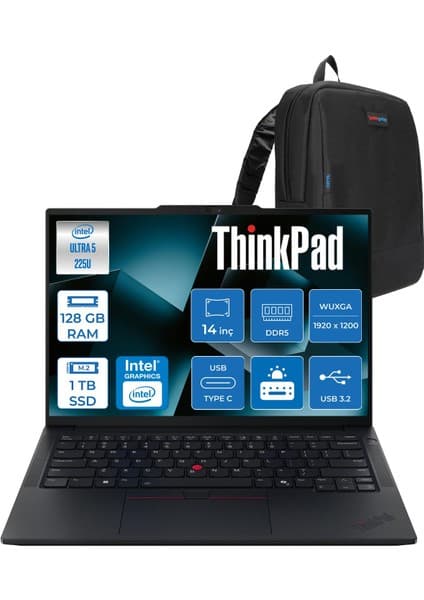 Lenovo Thinkpad E14 Gen 7 Intel Core Ultra 5 225U 128GB Ddr5 1tb SSD Freedos Intel Aı Boost 14 Inç Wuxga (1920 x 1200) IPS 300NITS Taşınabilir Bilgisayar 21SX007DTXF43 + Zetta Çanta