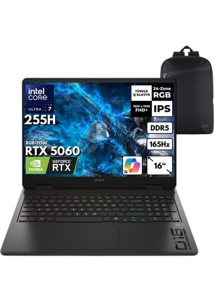Hp Omen 16-AM0018NT Ultra 7-255H 32-Gbddr5 1 Tbssd RTX5060 (8GB-115W) 16\