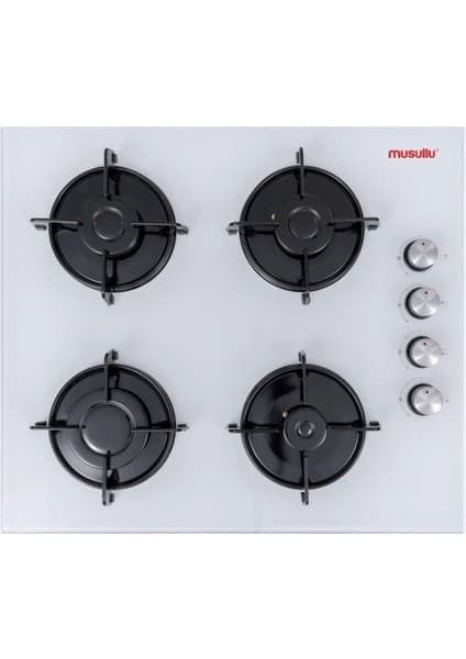 Musullu 4 Gözlü Gazlı Cam Ankastre Ocak - Otomatik Ateşlemeli, Emniyetli