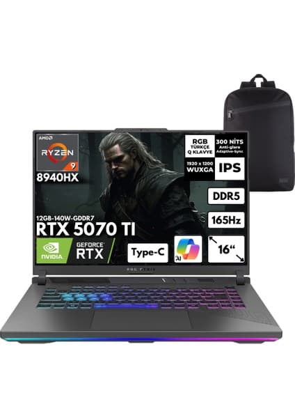 Asus Rog Strix G16 Ryzen 9-8940HX 48 -Gbddr5 2 Tbssd RTX5070TI (12GB-140W-GDDR7) 16\