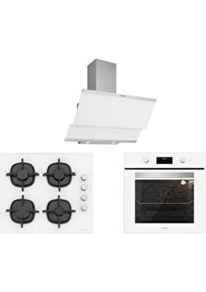Silverline Classy 60 Beyaz Cam Ankastre Set (Ocak+Davlumbaz+Fırın)