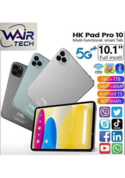 Wair Teknoloji Hk Pad Pro 10 Tablet 10.1 Inç Ekran 4GB+32GB - 5g Android 15 8000MAH Klavyeli Set