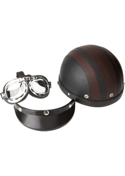 Shopfocus Yarım Deri Çizgili Motosiklet Kaskı - Siyah Mavi (Yurt Dışından) 8