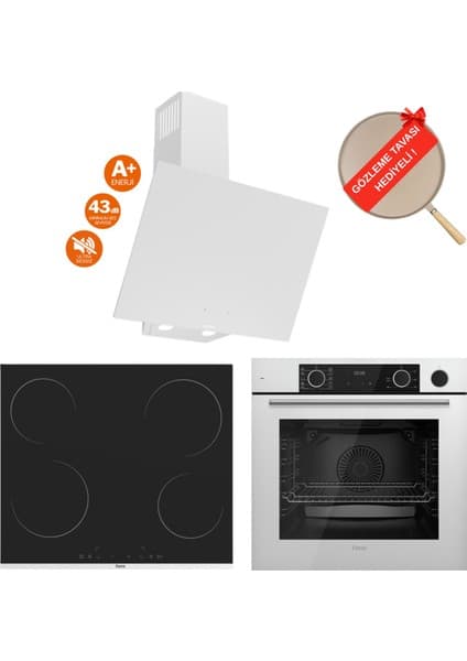 Ferre Fryart Viora Vitroseramik Elektrikli Sessiz Beyaz Ankastre Set (D078 - Sa + MS261 + XE64CB )