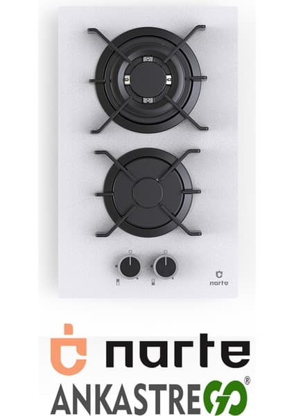 Narte -CG20030B 30 cm Domino Gazlı 1 Gözü Woklu Ocak-Beyaz