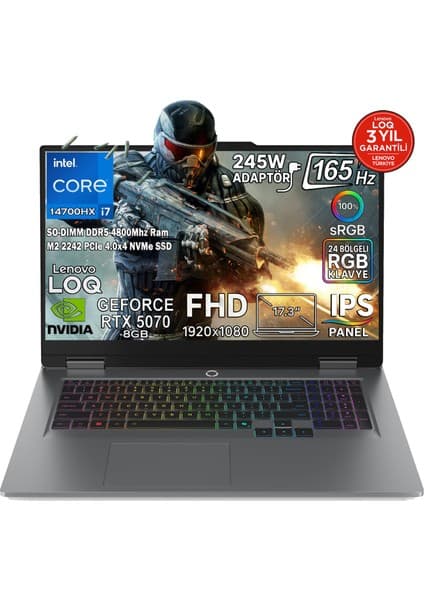 Lenovo LOQ 17IRX10 Intel Core i7 14700HX 64GB 1TB SSD RTX 5070 8GB (115W) 17,3\