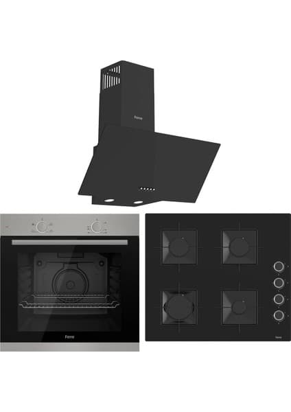 Ferre XE61MDV - SS205 - D086 4 Prog. Mekanik Statik Xl 78 Litre Ankastre Set - Inox/siyah