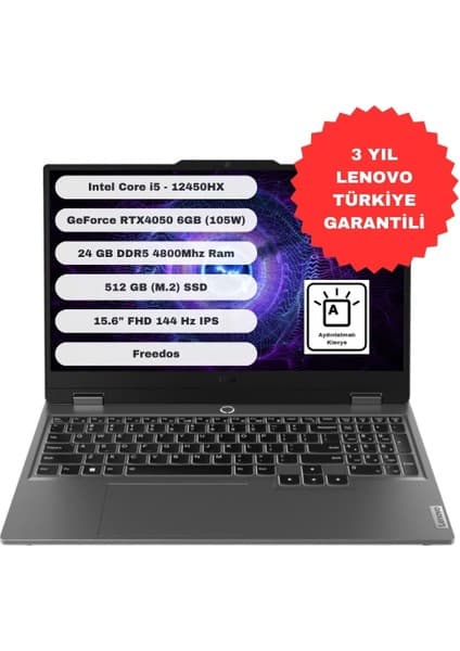 Lenovo Loq 15IAX9 Intel Core I5 12450HX 24GB 512GB SSD RTX4050 Freedos 15.6\