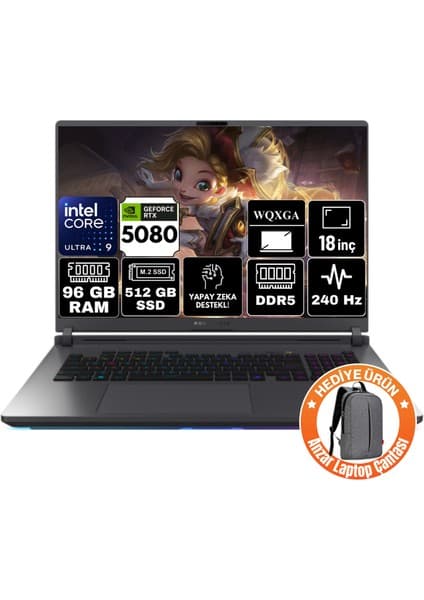 Asus Rog Strıx G18 Intel Core Ultra 9 275HX 96GB 512GB SSD Rtx 5080 16GB 18\