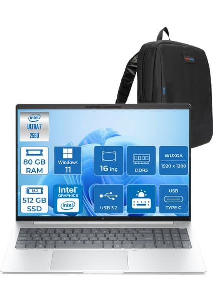 Hp Elitebook 8 G1I Intel® Core Ultra 7 255U 80GB Ddr5 512GB SSD 16\