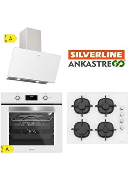 Silverline Beyaz Cam Ankastre Set 5 Yıl Garanti (3457 Soho 60+CS5343W01+BO6502W02)