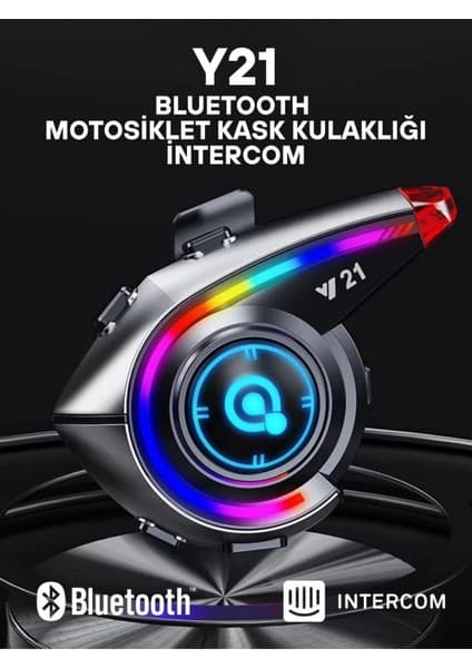 Çerçici Y21 Rgb Işık Efektli Intercom Bluetooth Motosiklet Kask Kulaklığı Intercom Kulaklık