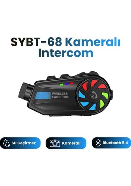 Seyutech SYBT-68 Kameralı Bluetoothl 5.4 Motosiklet Kask Kulaklık Intercom Rgb Işıklı Motorsiklet Interkom
