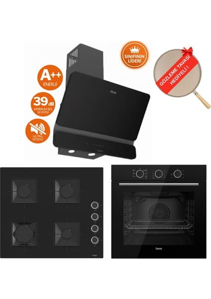 Ferre Flowart One Ultra Sessiz Siyah Ankastre Set (D080-SA Yeni Seri + SS205 + QBL62CS )