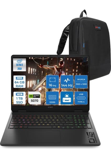 Hp Omen Slim Intel Core Ultra 9 285H 64GB Ddr5 1tb SSD 8GB/RTX5070 16\