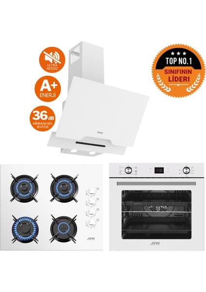 Ferre ve Afm Tech Markalı / Feon Beyaz Ultra Sessiz Ankastre Set( D064-SA + FM2201 + FM7701 )