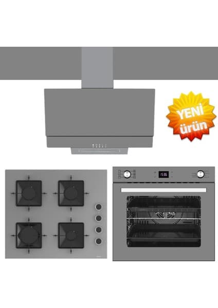 Ferre ve Afm Tech Markalı / Greyva Gri -Antrasit Ankastre Set ( SS208 + FM7710 + FM3407 )