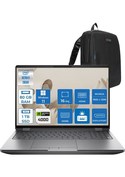 Hp Zbook Fury G1I Intel Core Ultra 9 285HX 80GB Ddr5 1tb SSD 16GB/RTXPRO4000 Blackwell 16\