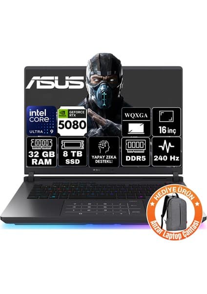 Asus Rog Strix G16 Intel Core Ultra 9 275HX 32GB 8tb SSD RTX5080 16GB 175W Freedos 16\