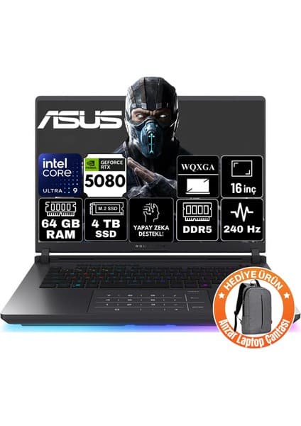 Asus Rog Strix G16 Intel Core Ultra 9 275HX 64GB 4tb SSD RTX5080 16GB 175W Freedos 16\