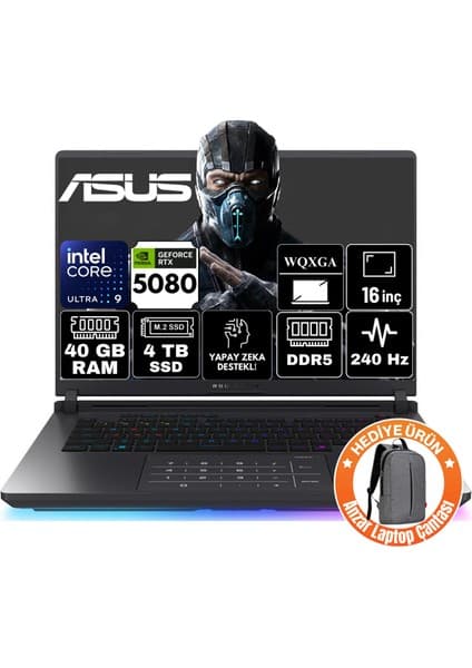 Asus Rog Strix G16 Intel Core Ultra 9 275HX 40GB 4tb SSD RTX5080 16GB 175W Windows 11 Pro 16\