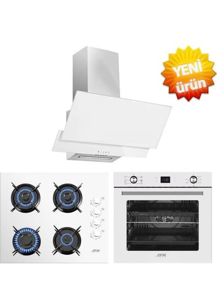 AFM Tech Monaco / Beyaz Dijital Turbolu Cam Ankastre Set ( FM7701 + FM2201 + FM3301 )