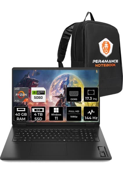 Hp Omen 17 Amd Ryzen Aı 7 350 40GB 4tb SSD RTX5060/8GB 17.3\